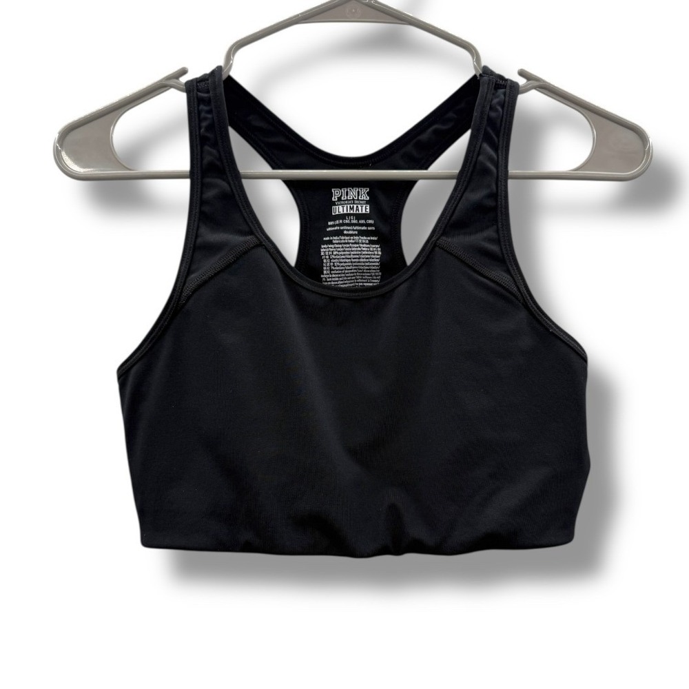 Victoria's‎ Secret Pink Sports Bra Women's Large Black Racerback Ultimate Active